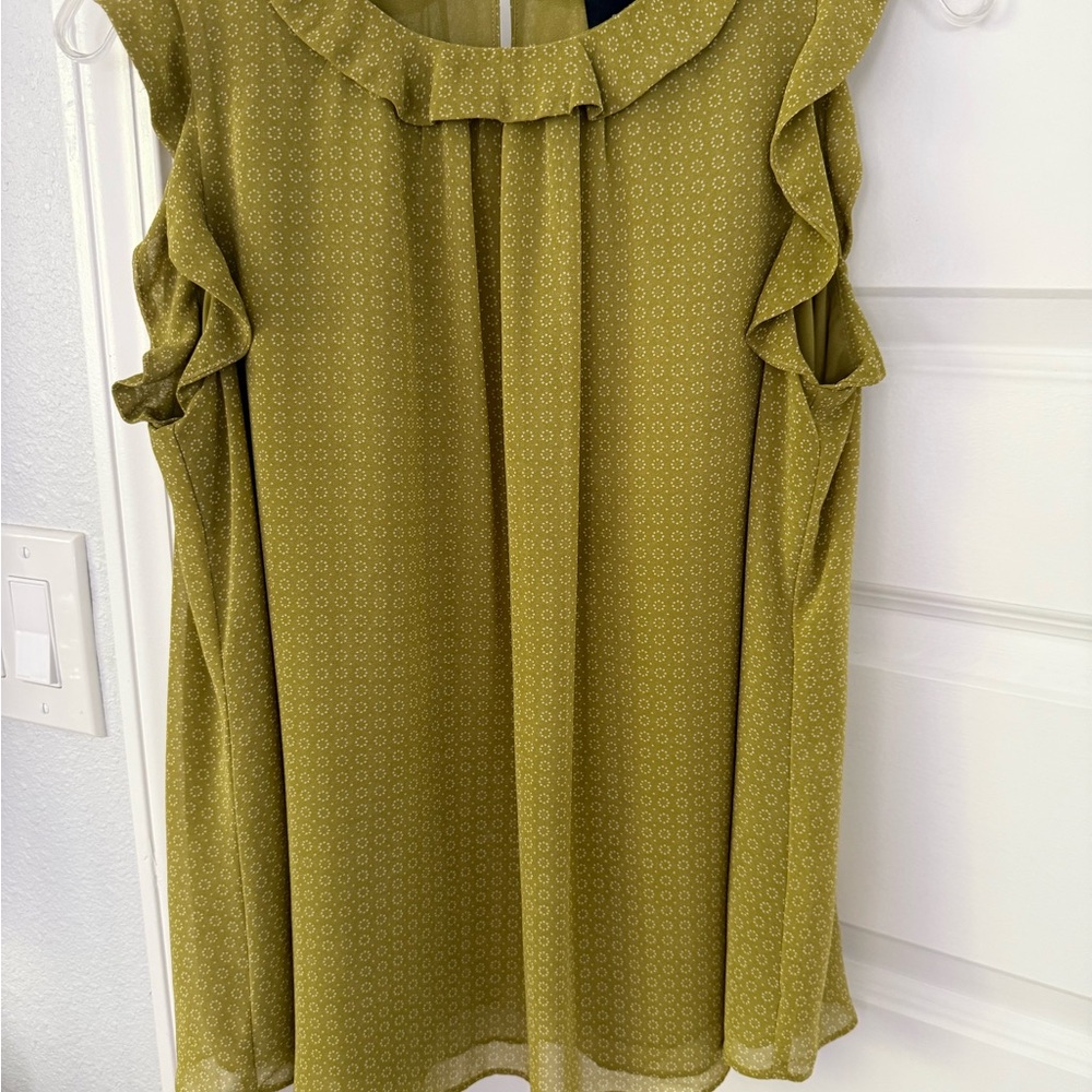 Ann Taylor Olive Ruffle Sleeve Blouse